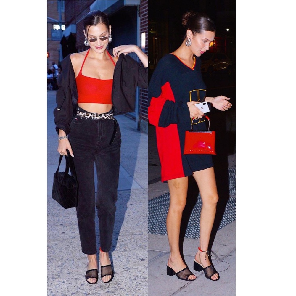 Exact Bella Hadid Mesh Heeled Slide Sandals